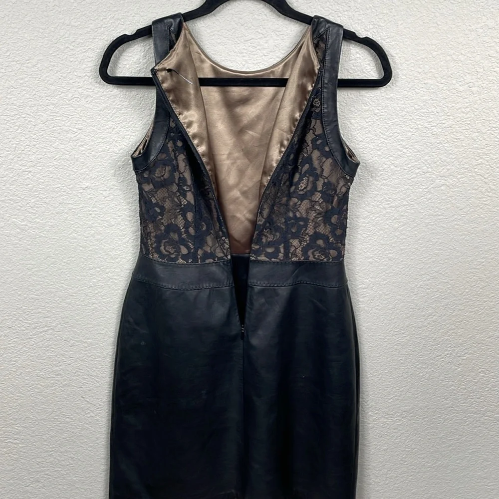 Elie Tahari Leather and Lace Sleeveless Sheath Dress Career Office LBD Sz 4
